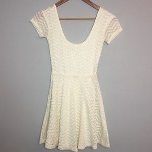Sparkle & Fade Ivory Lace Overlay Skater Circle Dress-Size XS
